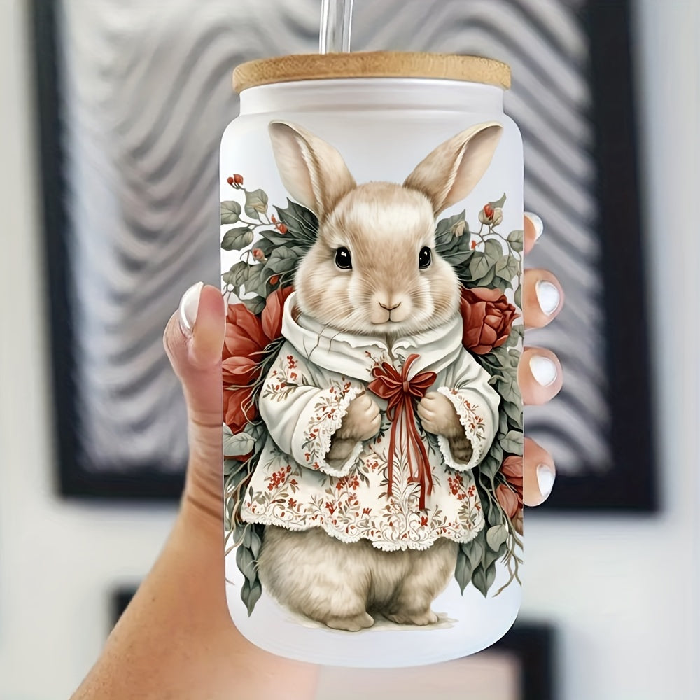 5pcs Vintage Christmas Bunny Glass Jar Wraps Stickers