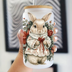 5pcs Vintage Christmas Bunny Glass Jar Wraps Stickers