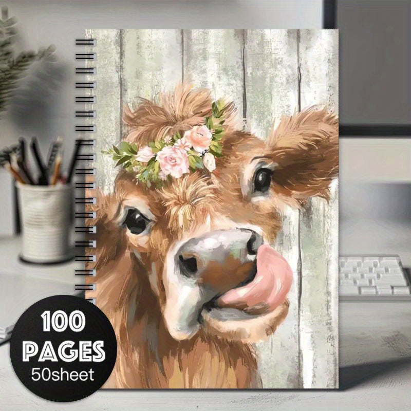 Enchanting Bull and Wreath Spiral Notebook 100 Pages 14 x 10 Mixed Colors