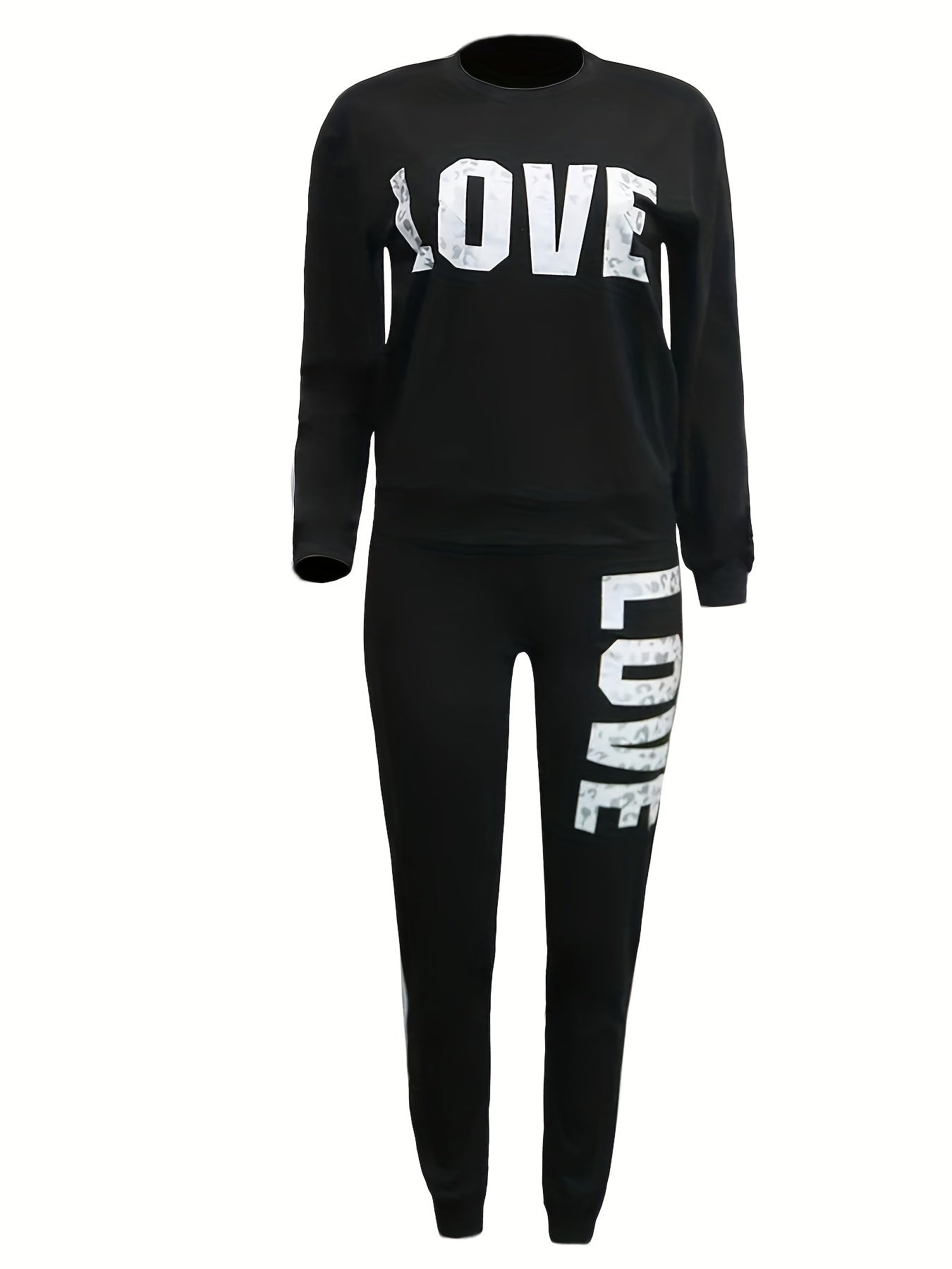 Women's Plus Art Letter Print Top & Joggers Outfits Set