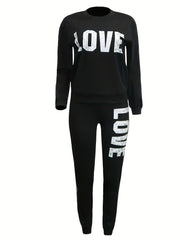 Women's Plus Art Letter Print Top & Joggers Outfits Set