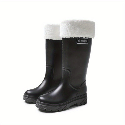 Women's Plush Knee High Rain Boots Warm Waterproof Shoes