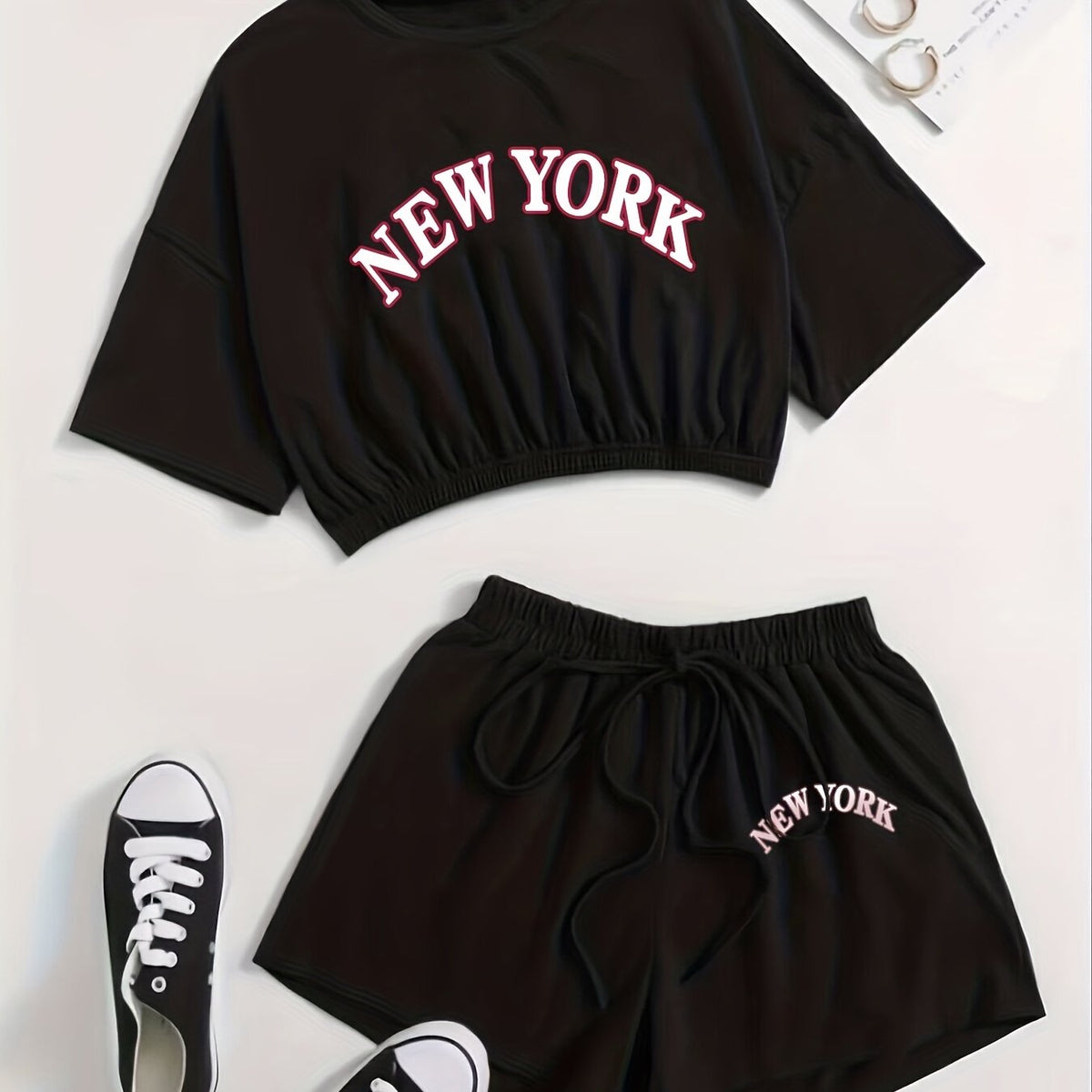 Women's Sporty Loungewear Set Crop Top & Drawstring Short