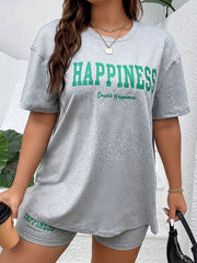  Casual Lounge Set Women's Plus Tee & Shorts Pajama Set