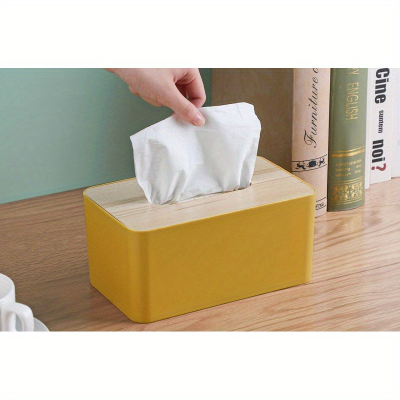 Nordic Style Plastic Tissue Box with Wooden Cover