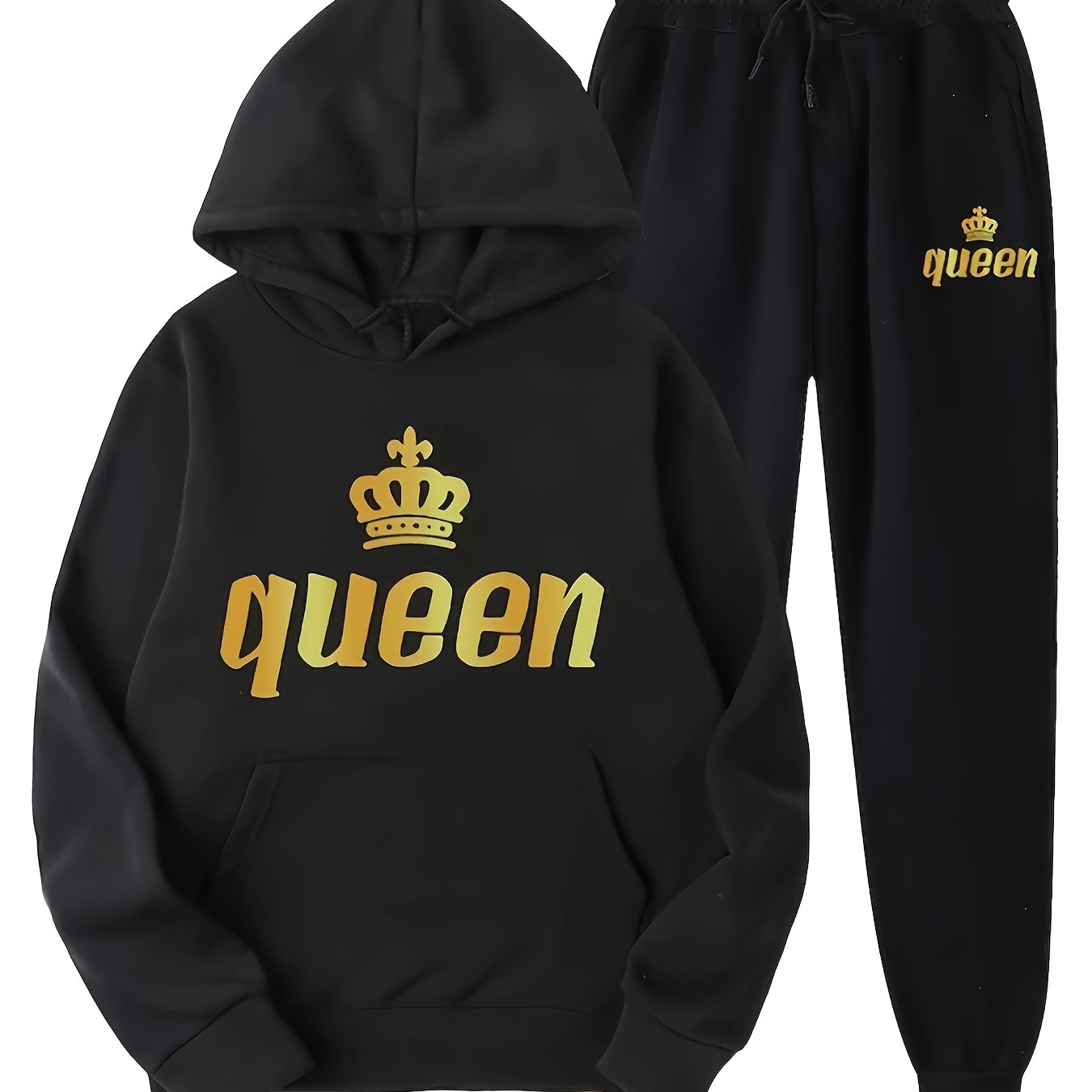 Letter & Crown Print Hoodie & Joggers Set