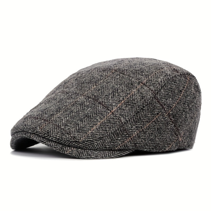 Men's Duckbill Cap Plaid Woolen Beret