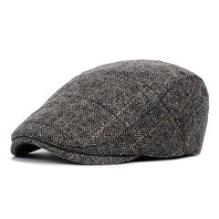 Men's Duckbill Cap Plaid Woolen Beret