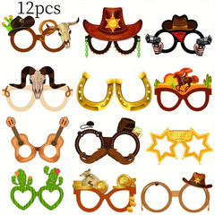 12pc Cowboy Party Glasses Photo Booth Props for Parties & Birthdays