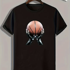 Basketball Pattern Print Men's Comfy Sports T shirt Graphic Tee