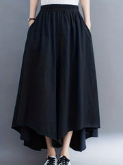 High Waist Wide Leg Pants Casual Elastic Solid Culottes Palazzo Pants