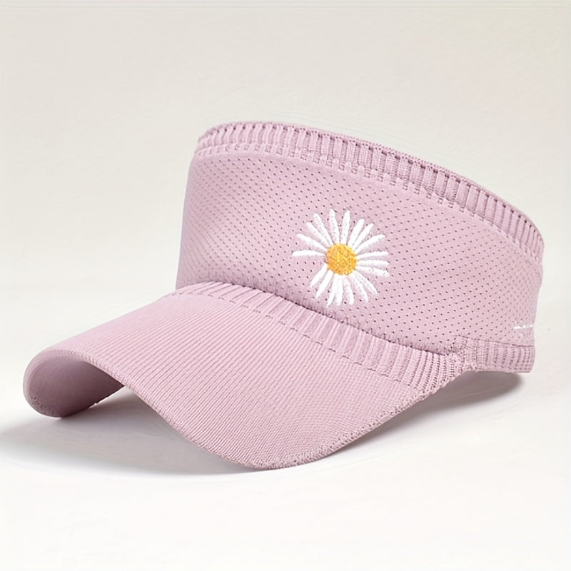 Daisy Embroidery Sun Visor Hat UV Protection Travel Beach Cap