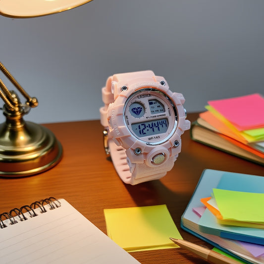 Pink Girls' Waterproof Digital Watch Sports Timer Date Alarm Adjustable Strap
