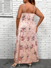  Floral Print V Neck Backless Maxi Cami Dress