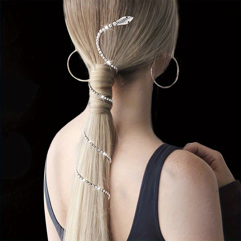 Rhinestone Hair Chains Punk Snake Shape Tassel Hair Clips