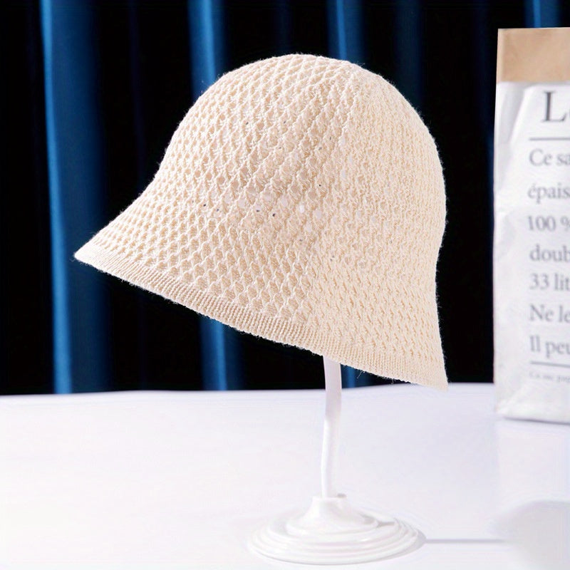 Hollow Crochet Bucket Hat Breathable UV Prot