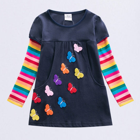 Girls Butterfly Embroidered Dress Long Sleeve