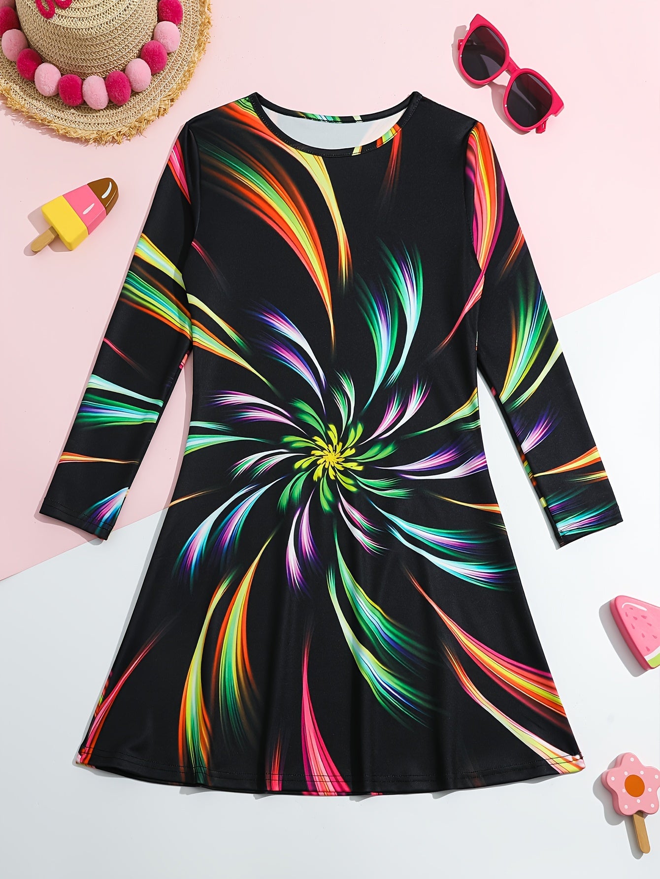 Long Sleeve Dress Girls Casual Crew Neck Dresses Spring Fall Christmas Gift