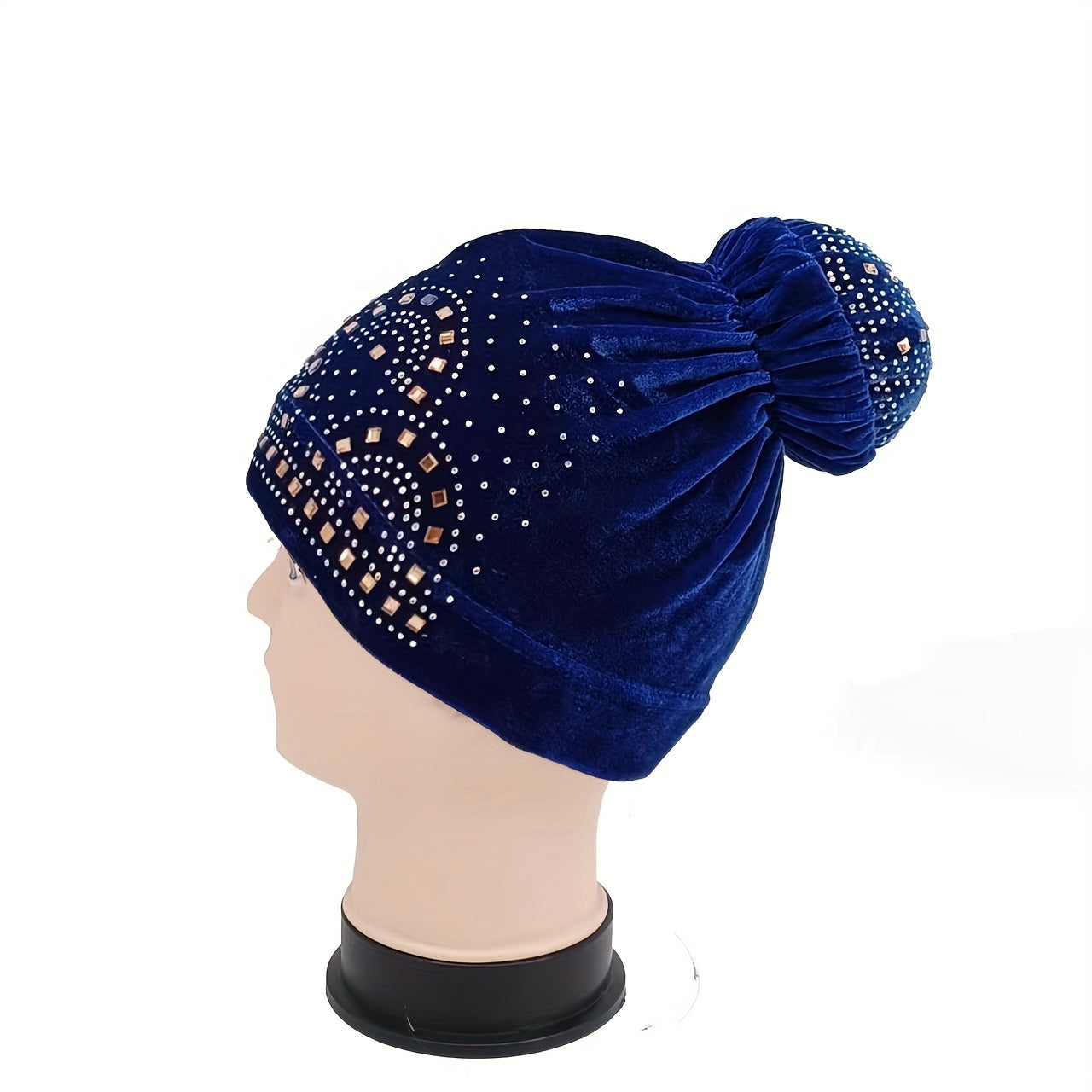 Pom Pom Rhinestone Turban Velvet Head Wrap Chemo Cap