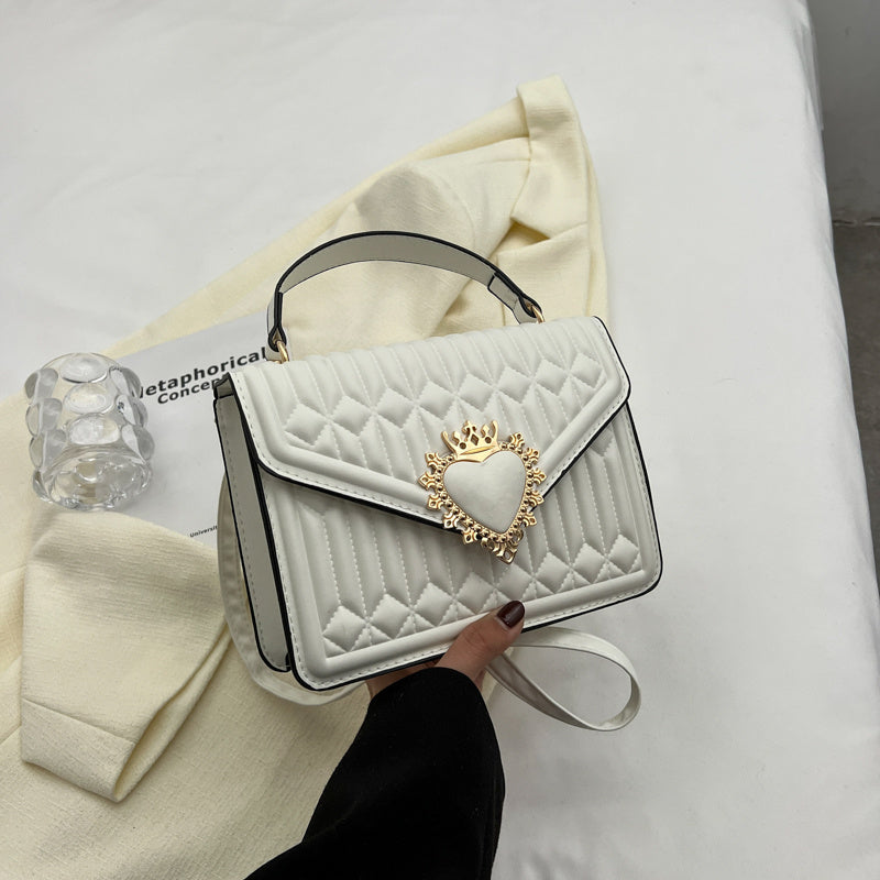 Y2K Heart Decor Quilted Crossbody Bag Small Top Handle Flap Purse