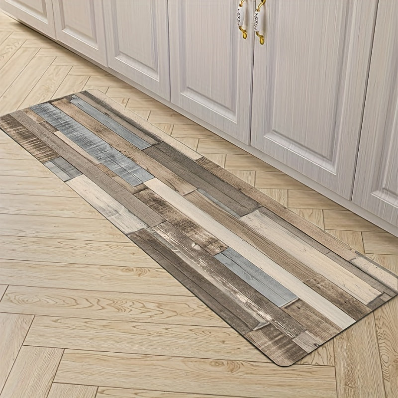 Wood Printed Anti Fatigue Kitchen Rug Waterproof Non Slip