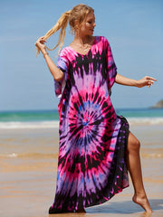  Tie Dye Bat Sleeve V Neck Cover Up Dress