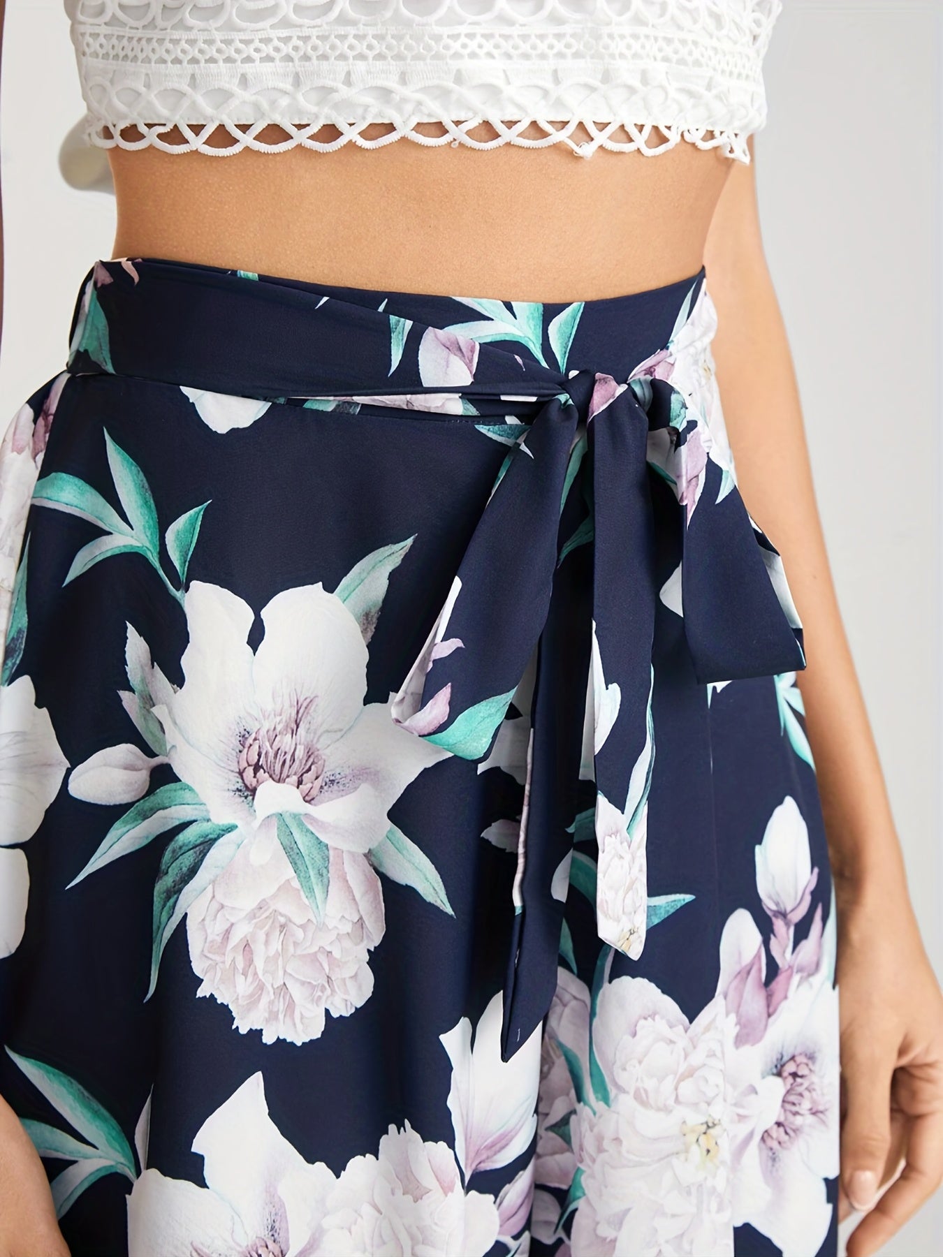  Floral Print High Rise Wide Leg Trousers