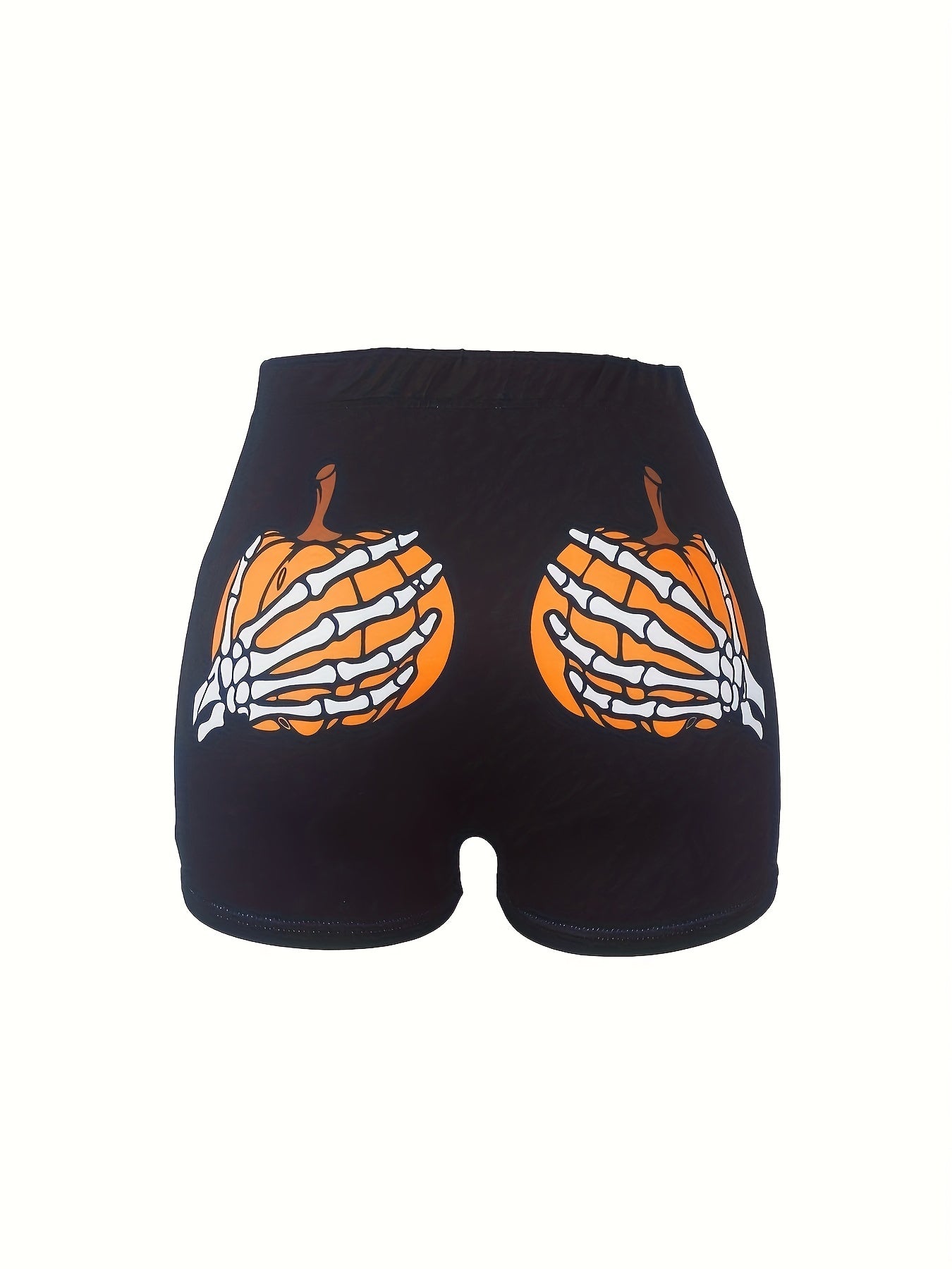 Women's Plus Skull & Pumpkin Print High Rise Stretch Shorts