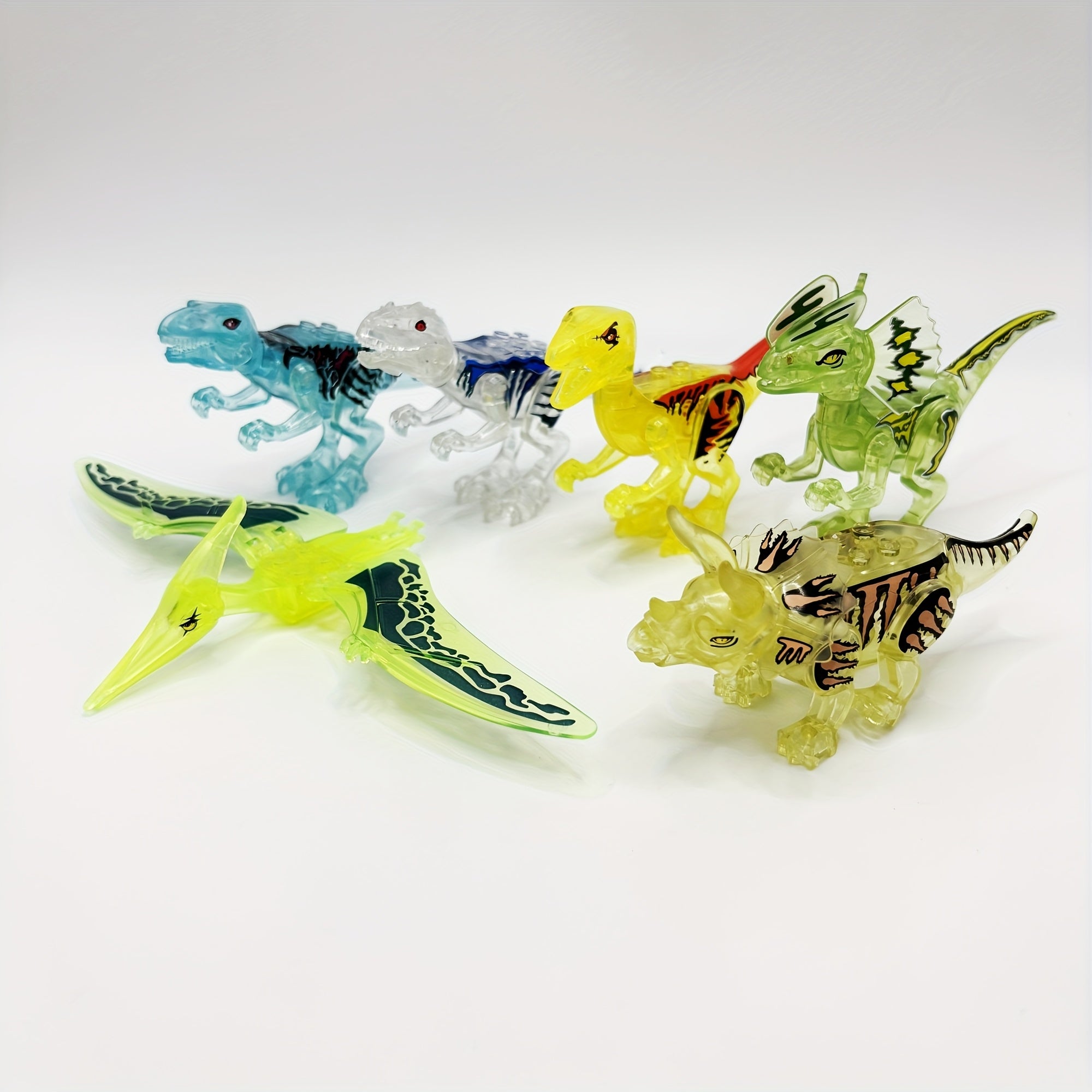 6pcs Dinosaur Collectible Toys Set, Variety of Styles, Transparent ABS Material