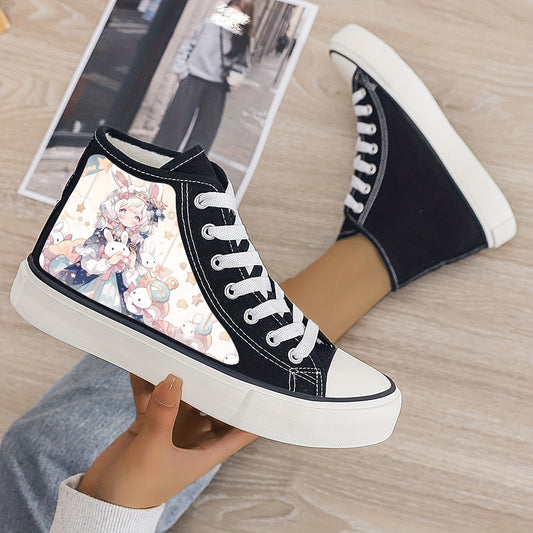 Anime Plush Lined Chunky Canvas Sneakers Flat Heighten Fall Winter Warm