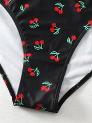  Swimsuit Women's Plus Cherry Print Ruched Tummy Control Skirted