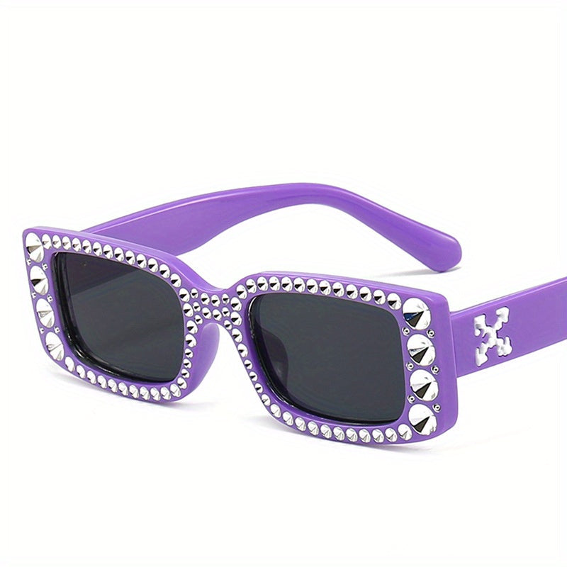 Rhinestone Sunglasses Rectangle Frame Casual Eyewear UV400