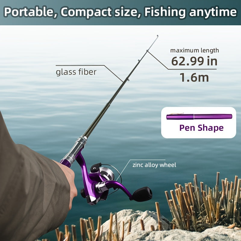 Portable Pen Fishing Rod w/ Spinning Reel - Fishing Tackle Set