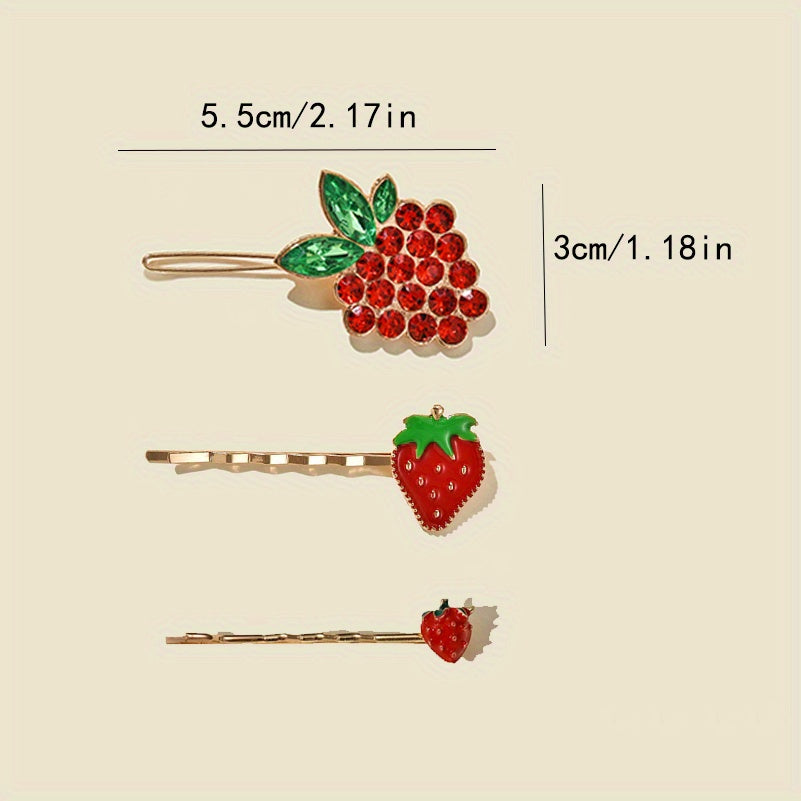 3pcs Strawberry Hairpin Alloy Hair Clip Sweet Hair Accessories