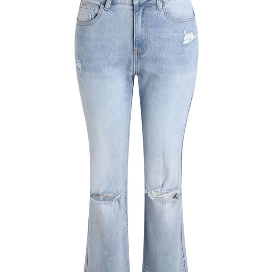 Women's Plus Ripped Fringe Trim Flare Leg Jeans