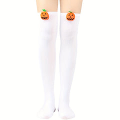 Pumpkin Decor Thigh High Socks Halloween Over The Knee Socks