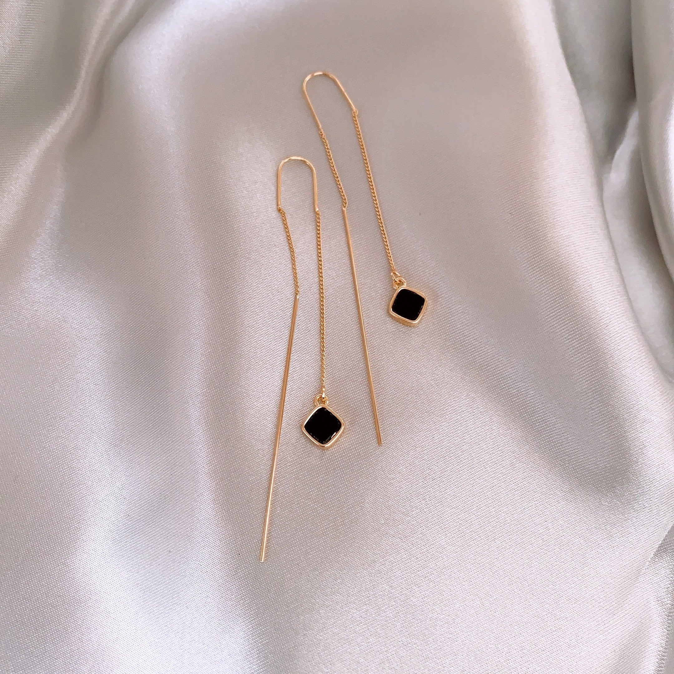 Square Gems Linear Earrings Threader Earrings Gift