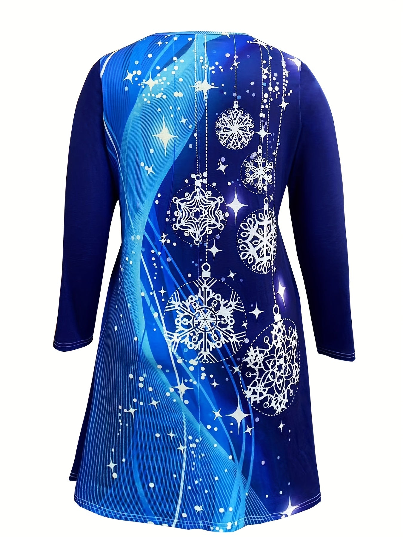  Snowflake & Stripe Print Long Sleeve Dress