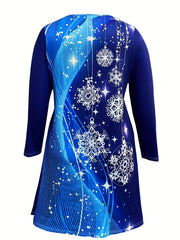  Snowflake & Stripe Print Long Sleeve Dress