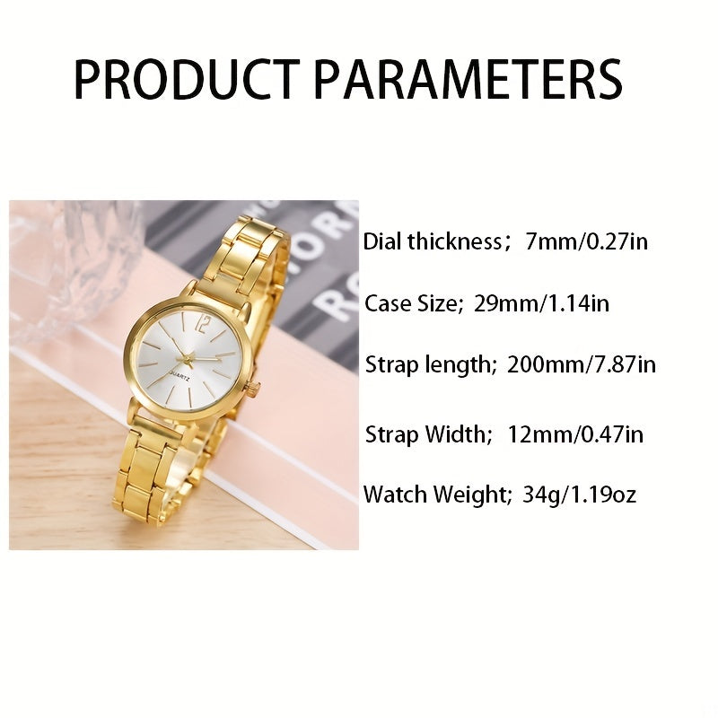 Zinc Alloy Round Pointer Quartz Watch & 5pcs Jewelry Set