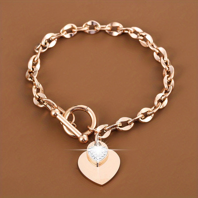 Heart OT Buckle Stainless Steel Chain Bracelet For Women Gift