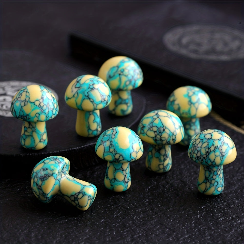 Mini Yellow Dot Turquoise Mushroom Stone Garden Decoration