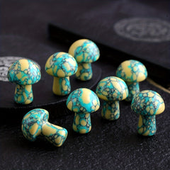 Mini Yellow Dot Turquoise Mushroom Stone Garden Decoration
