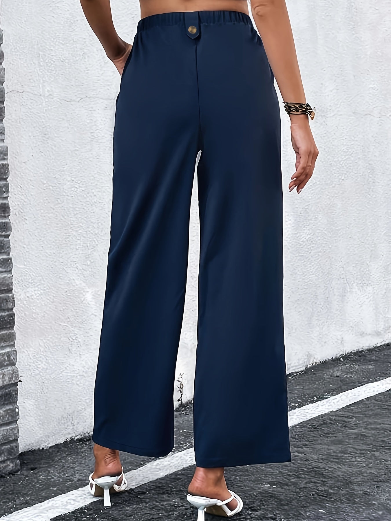  Solid Button High Rise Trousers