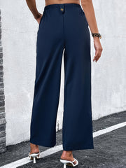  Solid Button High Rise Trousers