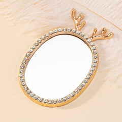 Deer Horn & Rhinestone Small Mirror Cosmetic Touch up Mirror Adhesive Sticker