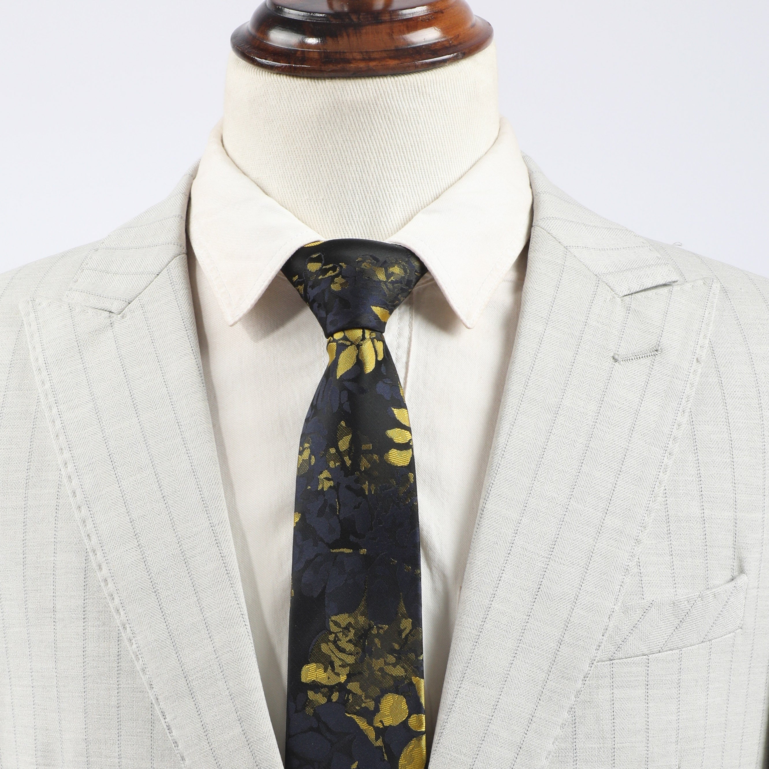 1PC Men's Business Bottom Golden Leaves Retro Tie