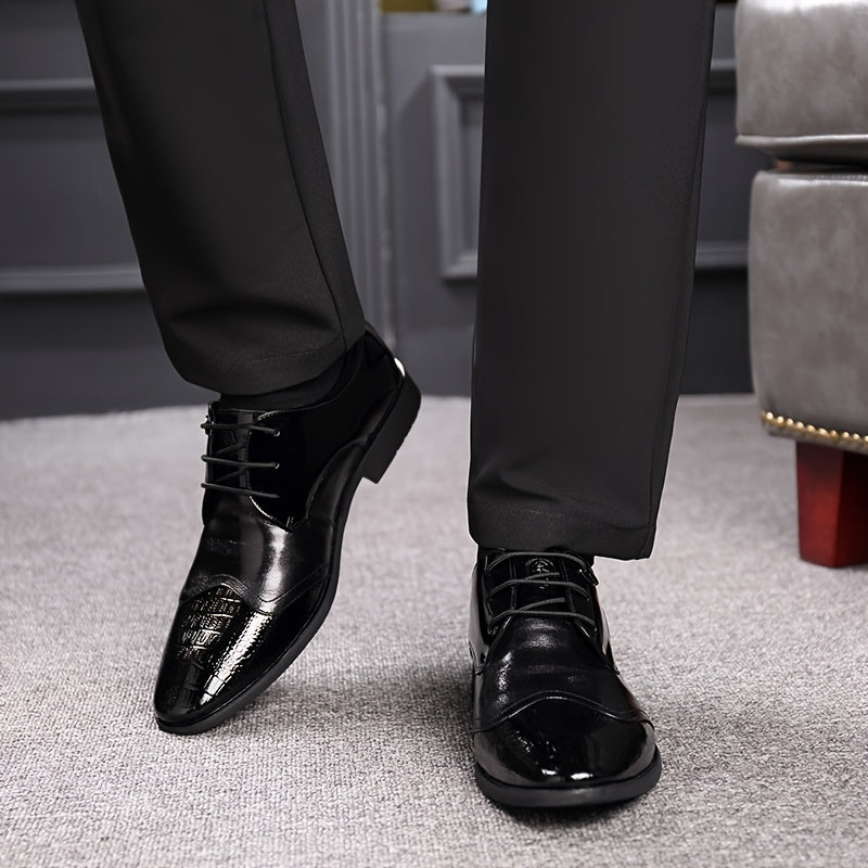 Crocodile Print Leather Pointed Toe Dress Shoes