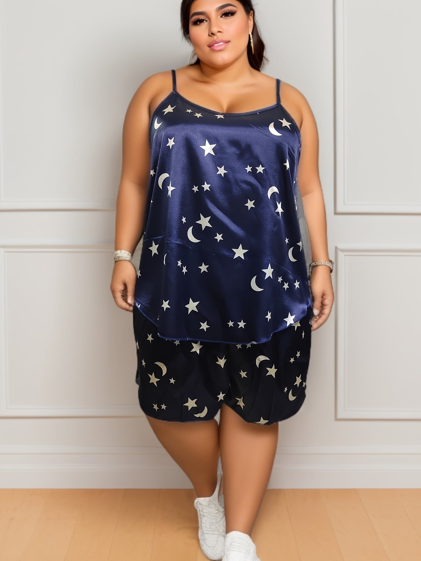  Star & Moon Print Cami Top & Shorts 2 Piece Set