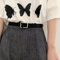 Rectangular Buckle Belt Casual Solid PU Belt For Women